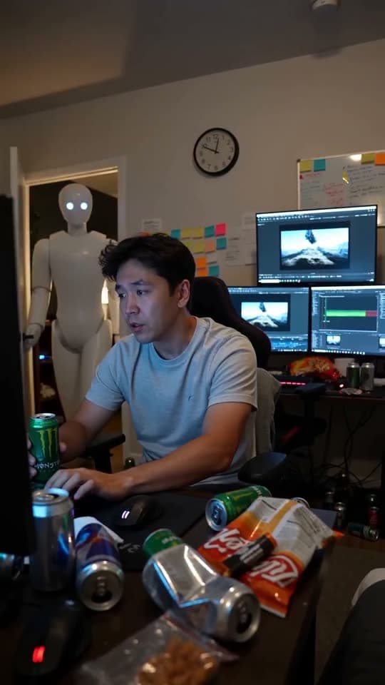 A robot watching over an editor at work